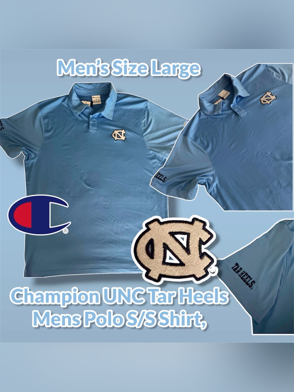 Champion Men's UNC Tar Heels Carolina Blue Polo Shirt, Size Large